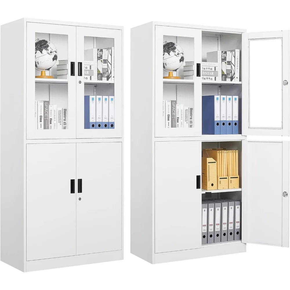 

Storage Cabinet with Doors and Shelves,71" Steel Locker Acrylic Glass Door with Lock, for School Home Office