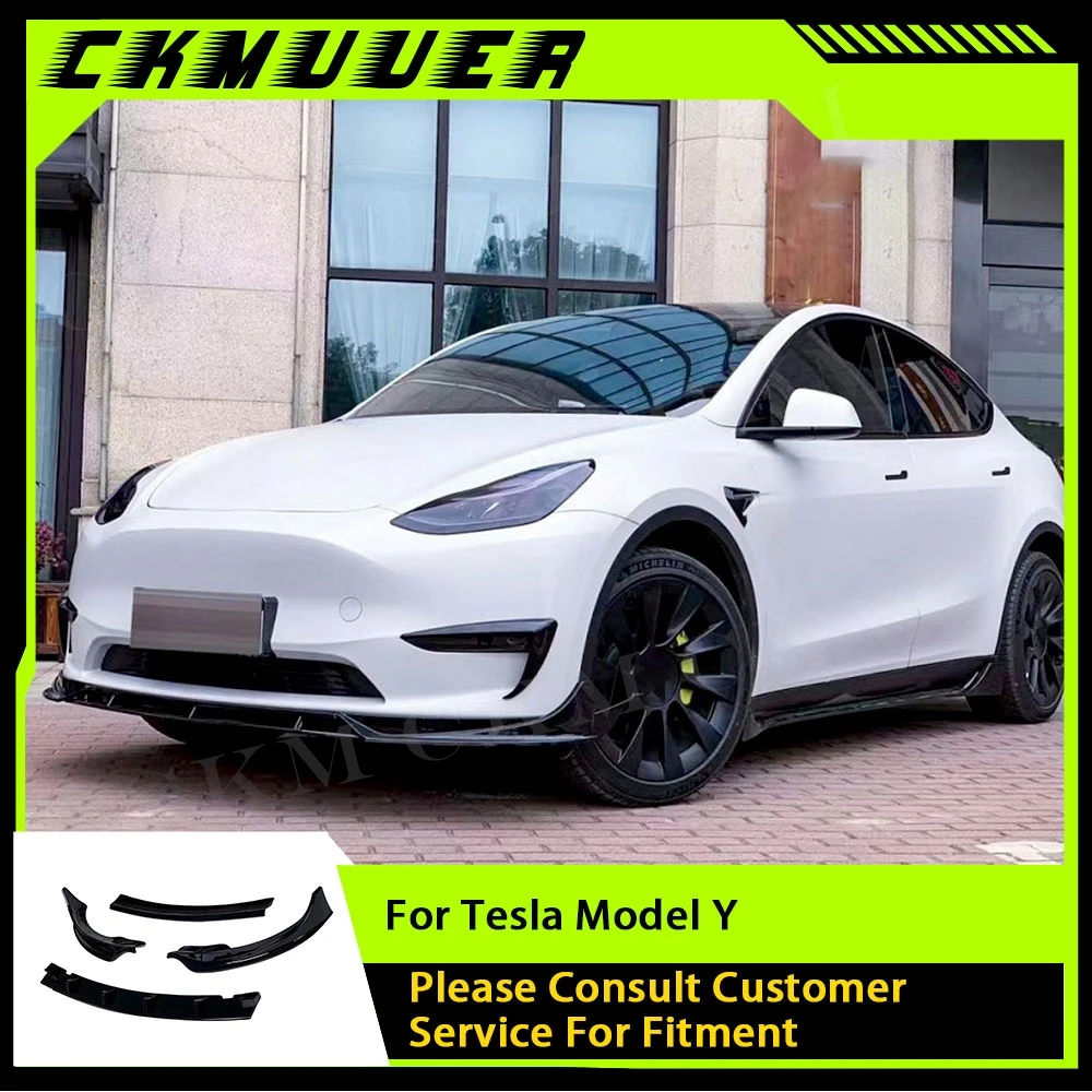 

CKMUUER Carbon Fiber Look Front Lip Spoiler for Tesla Model Y 2021+ 3Pcs/Set Car Bumper Chin Spoiler Car Body Kits Accessories