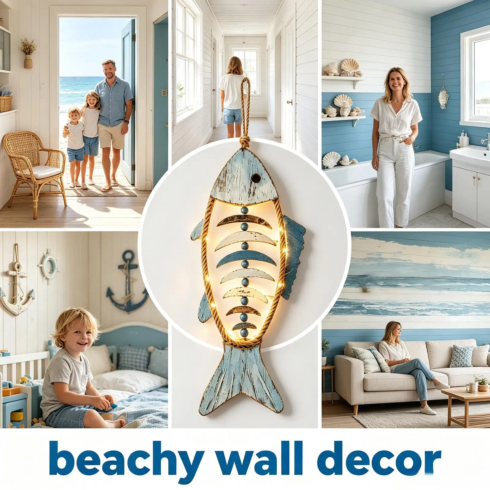 LED Wall Light Wooden Sea Theme Warm Glowing Ornament Fish Shape Wall Light Decor For Bedroom Dorm Porch Hallway Bathroom Cafe