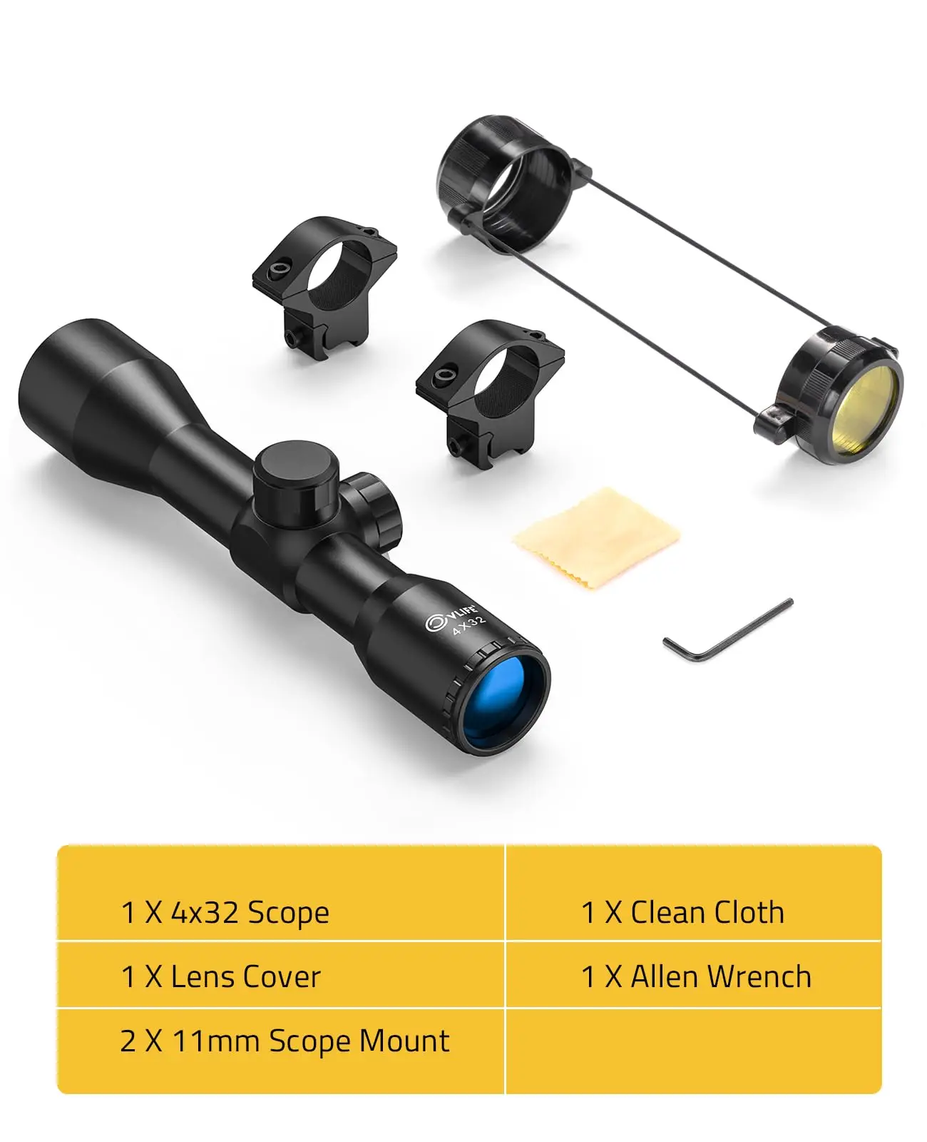 CVLIFE 4x32 Compact Rifle Scope Crosshair Optics Sight Riflescope with Scope Mount for 11mm Dovetail Tail for Hunting Aluminum