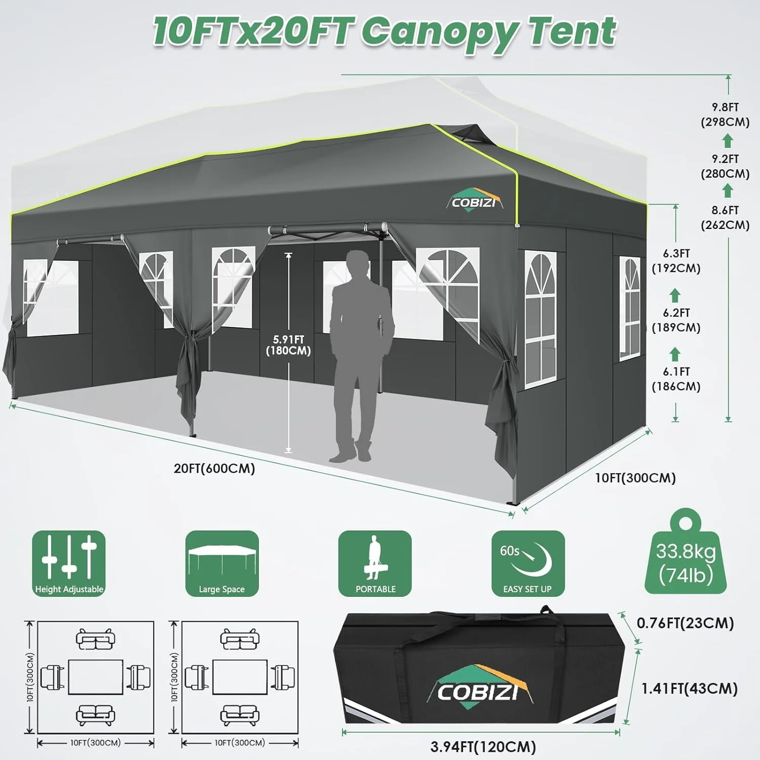 خيمة حفلات بيضاء كبيرة مع جدران جانبية قابلة للإزالة وفتحة تهوية. مثالية لحفلات الزفاف الخارجية وحفلات الحديقة. مقاوم للماء
