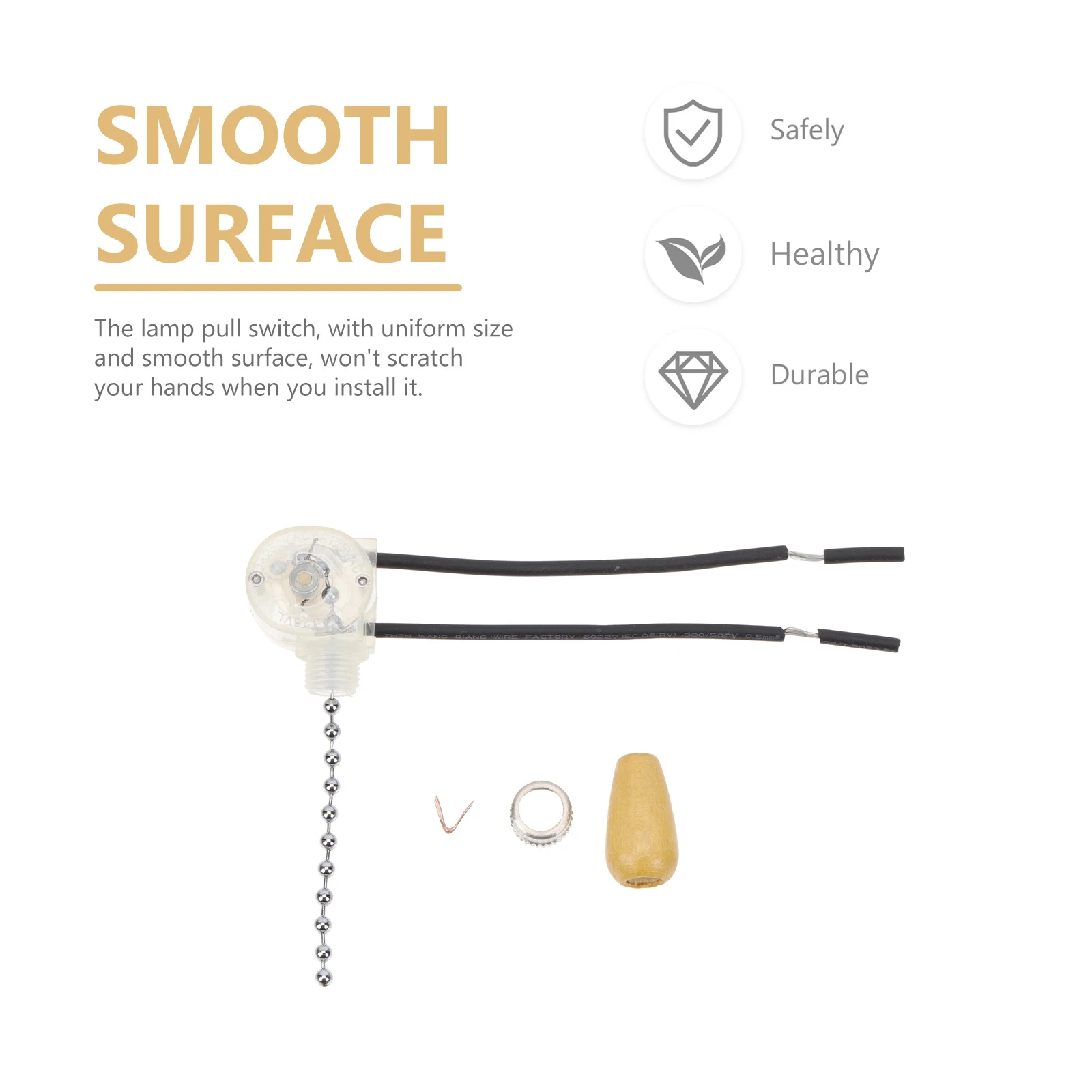 

2Pcs Lamp Switch Durable Wooden Pull Ceiling Lamp Part Replacement Repair Kit Smooth Surface Long Service Life