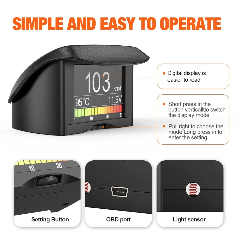 Ancel A202 2026 Car Engine Diagnostic Instrument Head-Up Display Speed Water Temperature Fuel Consumption OBD Placement Clock