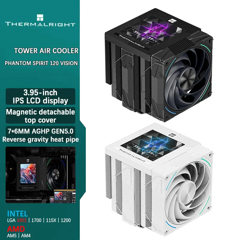 Thermalright Phantom Spirit 120 VISION Dual-Tower Dual-Fan CPU Cooler with 3.95-inch IPS LCD Display Support LGA1851/1700 AMDAM5