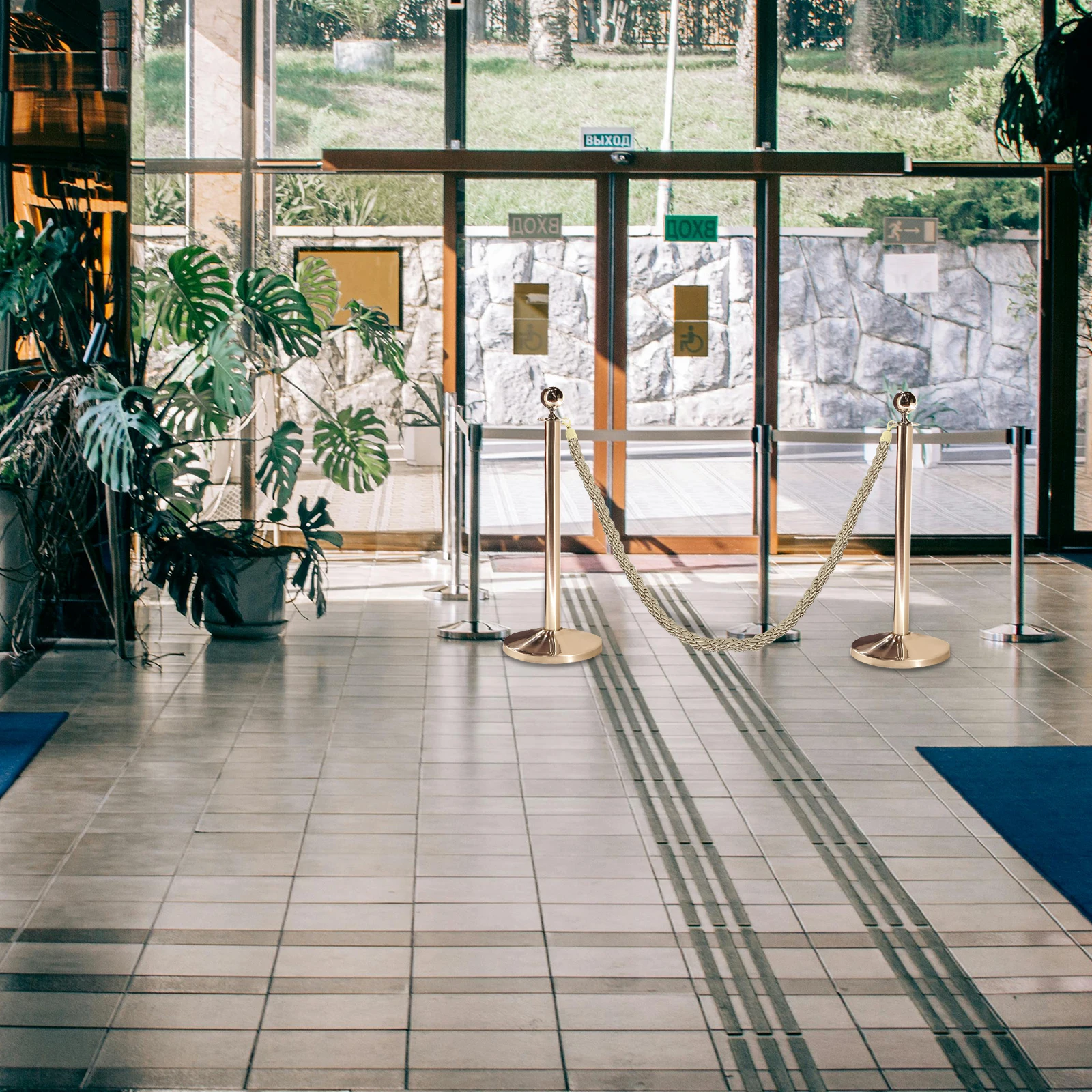 

Guardrail Lanyard Crowd Control Hemp Queue Post For Stanchions Safety Twisted With Hooks Retractable Belt Stair Cord Queue