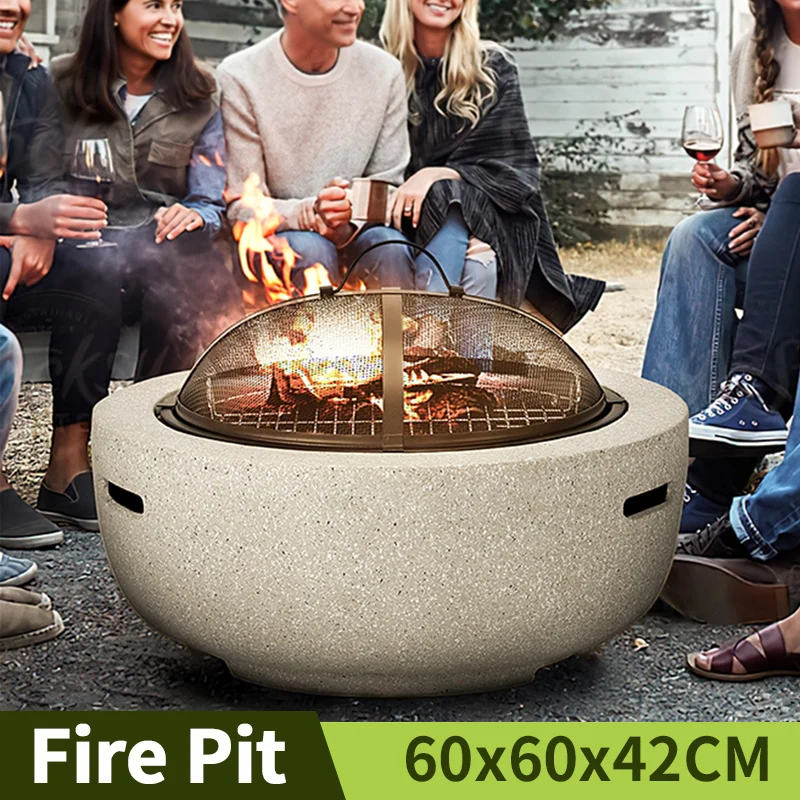 Round Outdoor Fire Pit Table Household Charcoal Brazier Garden Courtyard Barbecue Grill With Mesh Enclosure And Barbecue Net