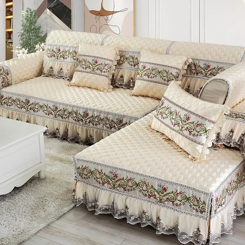 Universal Cushion Minimalist Fabric Soft Comfortable Anti Thick Slip Couch Cover High Embroidered End Lace Sofa Mat Seasonal