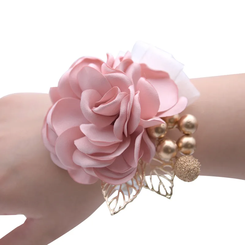 Dusty ดอกกุหลาบสีชมพูดอกไม้ข้อมือ Corsage เจ้าสาวงานแต่งงานอุปกรณ์เสริมสร้อยข้อมือ Demoiselles D Honneur Mariage