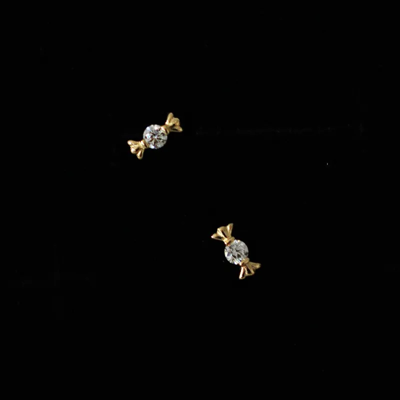 925 Sterling Silver Plated 14K Gold Zircon Candy Kolczyki dla kobiet Koreańskie Mini Śliczne Akcesoria Biżuteryjne