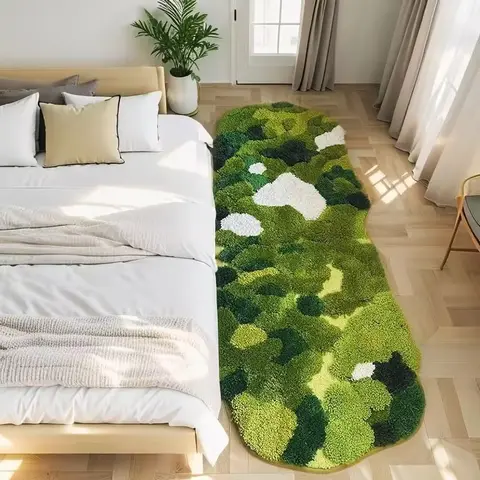 Tufted Lawn Moss Rug Carpet for Bedroom Living Room Non Slip Green Forest Floor Mat Thicken Foot Pad Bedside Area Rug Home Decor