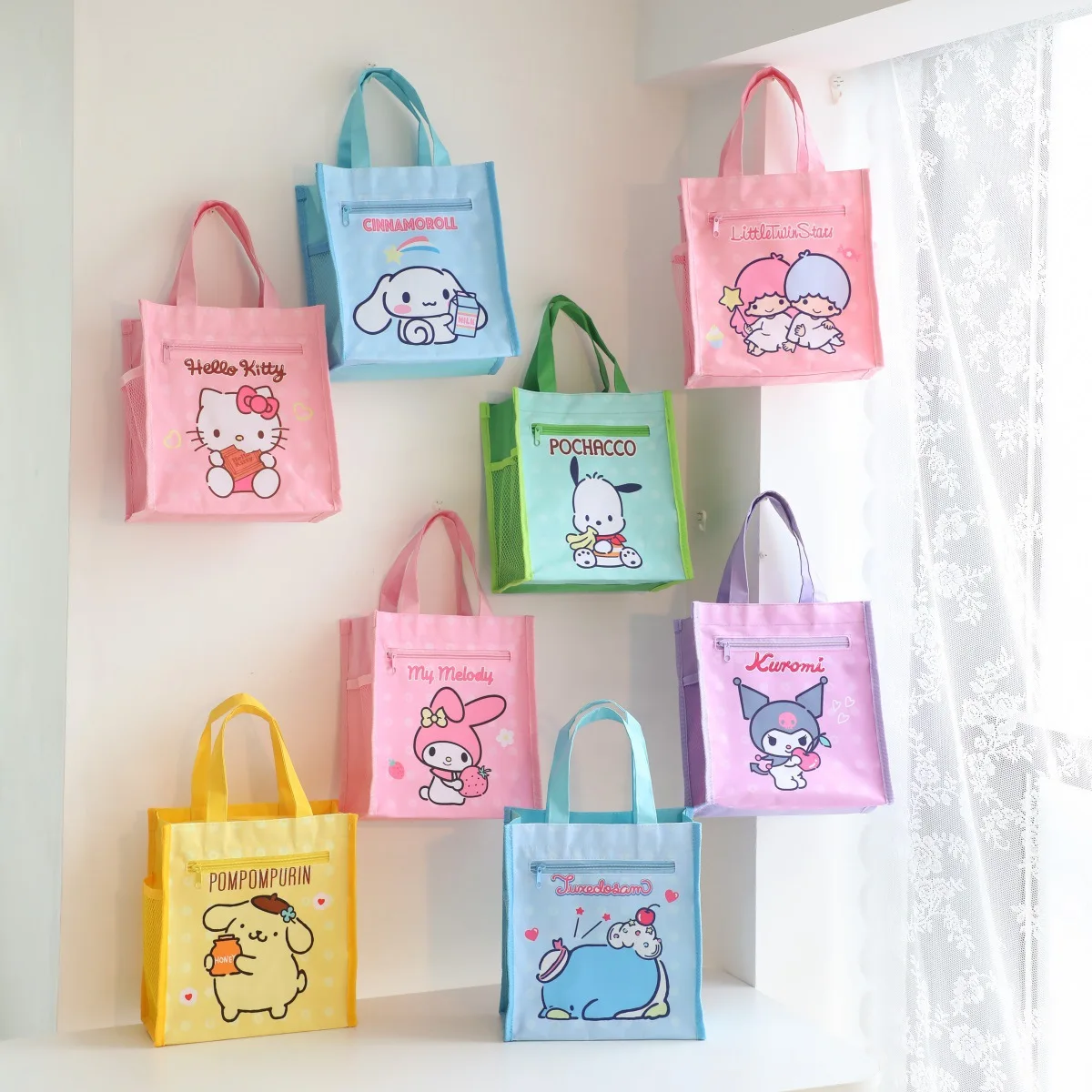 

Cartoon Kuromi Zipper Bag My Melody Hello Kitty Handbag Large Capacity Reusable Handbag Document Storage Bag Student Gift