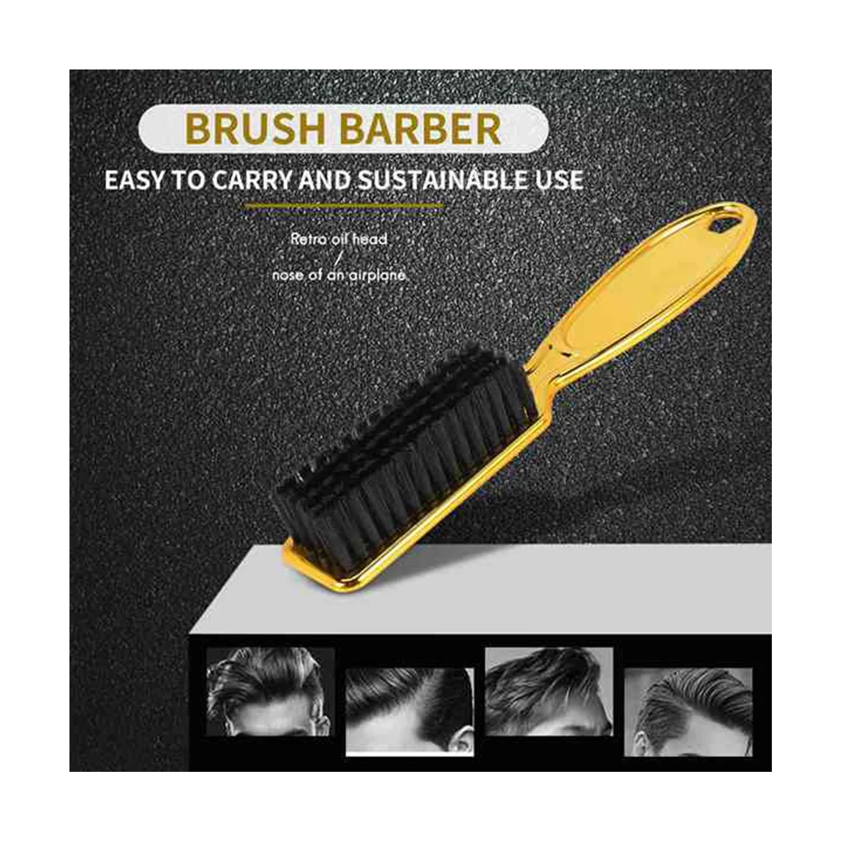 

Fade Brush Comb Scissors Cleaning Brush Barber Shop Skin Fade Vintage Oil Head Shape Carving Cleaning Brush Gold 4PCS