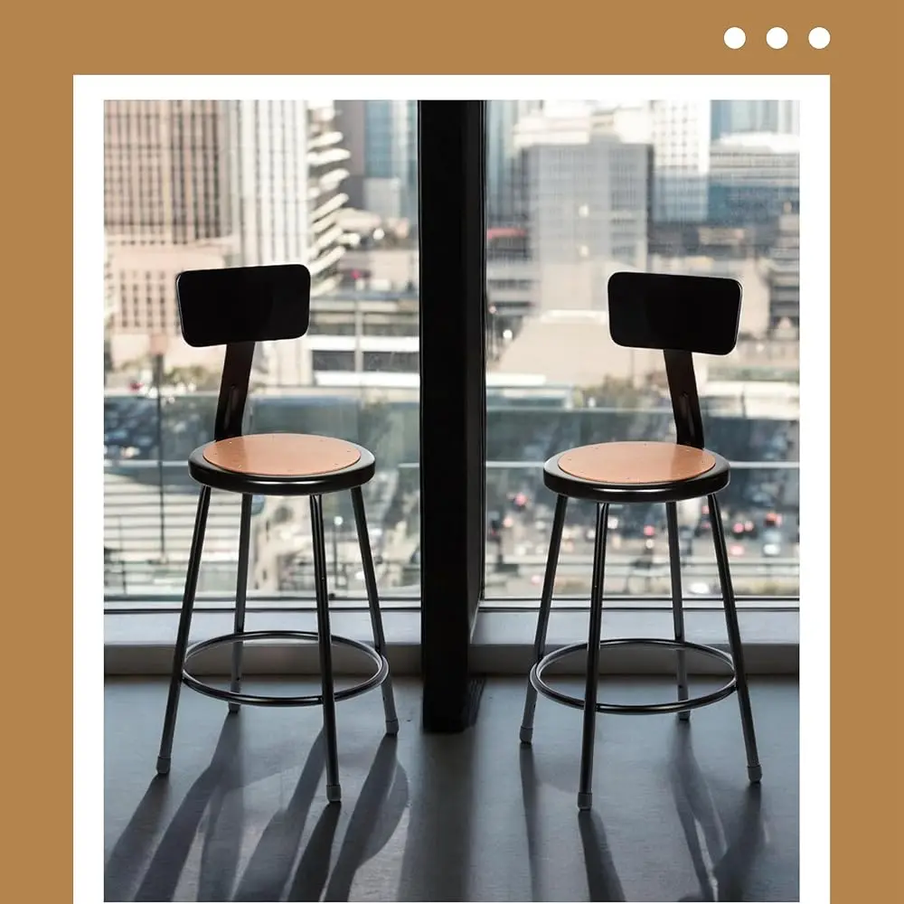 (2 Pa Stahlhocker mit Rückenlehne, Schwarz, 24"