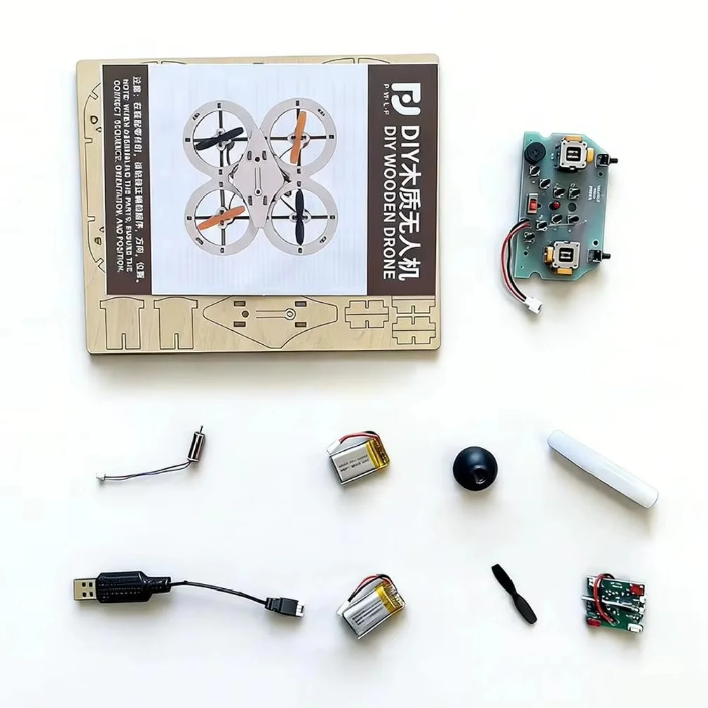 DIY Wooden Flying Toy Remote Control Aircraft DIY Assembly Toy Wooden Model Kit Quadcopters Educational Learning Props
