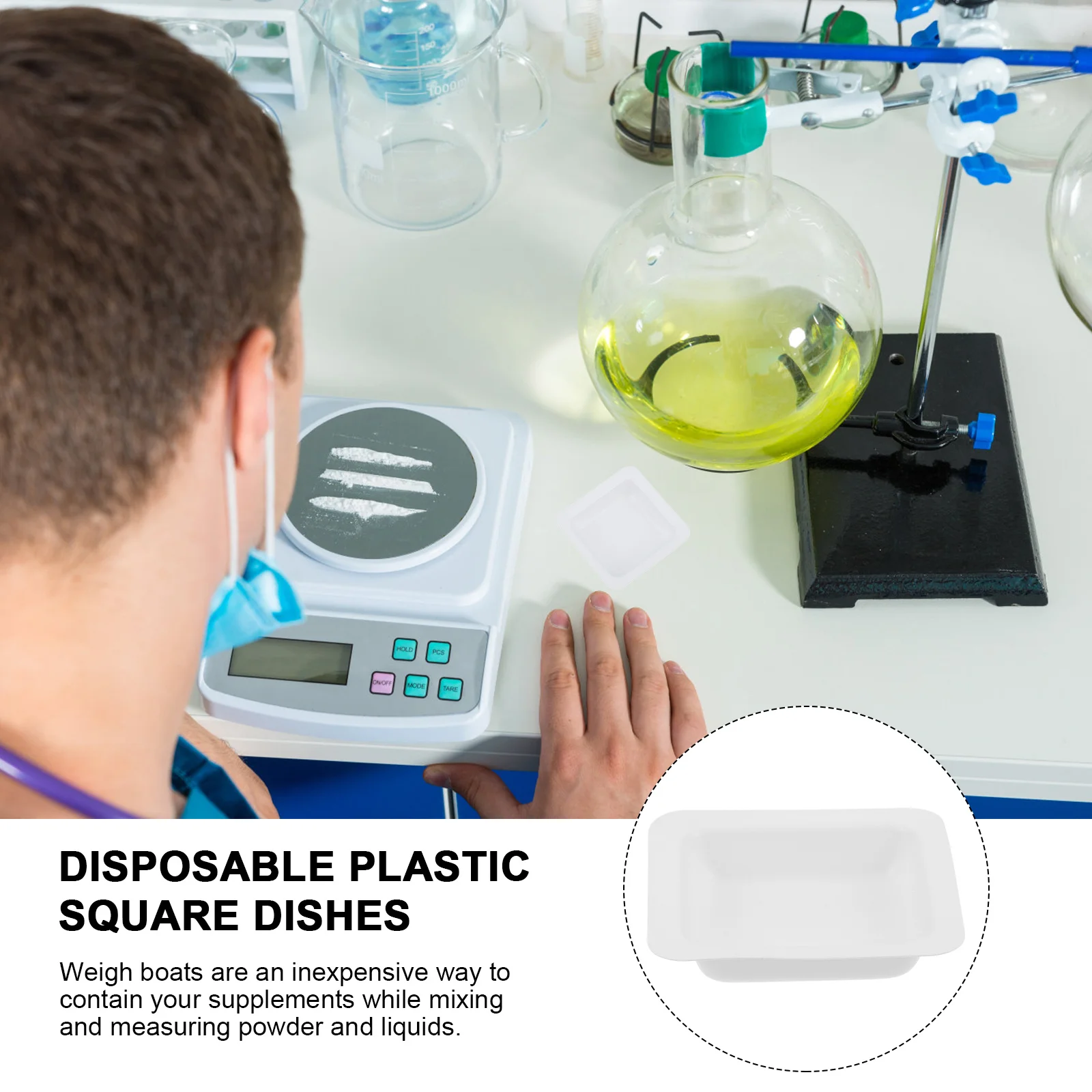 

20pcs Weighing Dishes 7Ml Plastic Weigh Boats Disposable Square Labs Tools For Powder Liquid Measurement Stackable Flat Bottom
