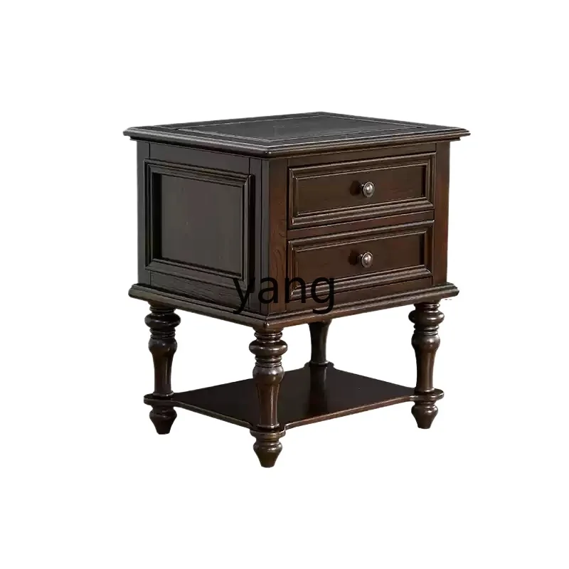 LMM solid wood bedside table household bedroom rural retro three-draw bedside table
