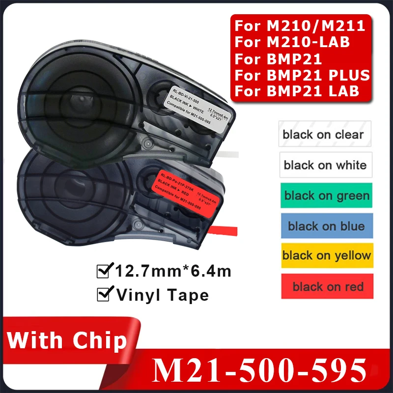 (With Chip) 1PCS Compatible M21-500-595 12.7mmx6.4m(0.5