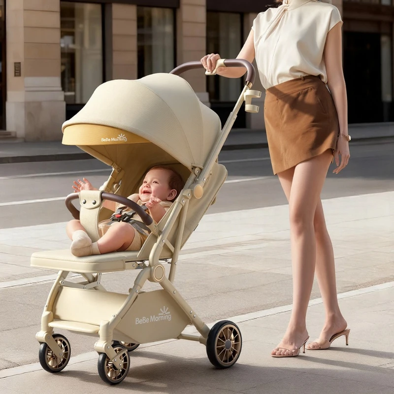 

Pocket Stroller Two-Way Push Lightweight Stroller Sit-or-Lie Foldable Four-Wheel Shock Absorption, High-View Baby Strollers