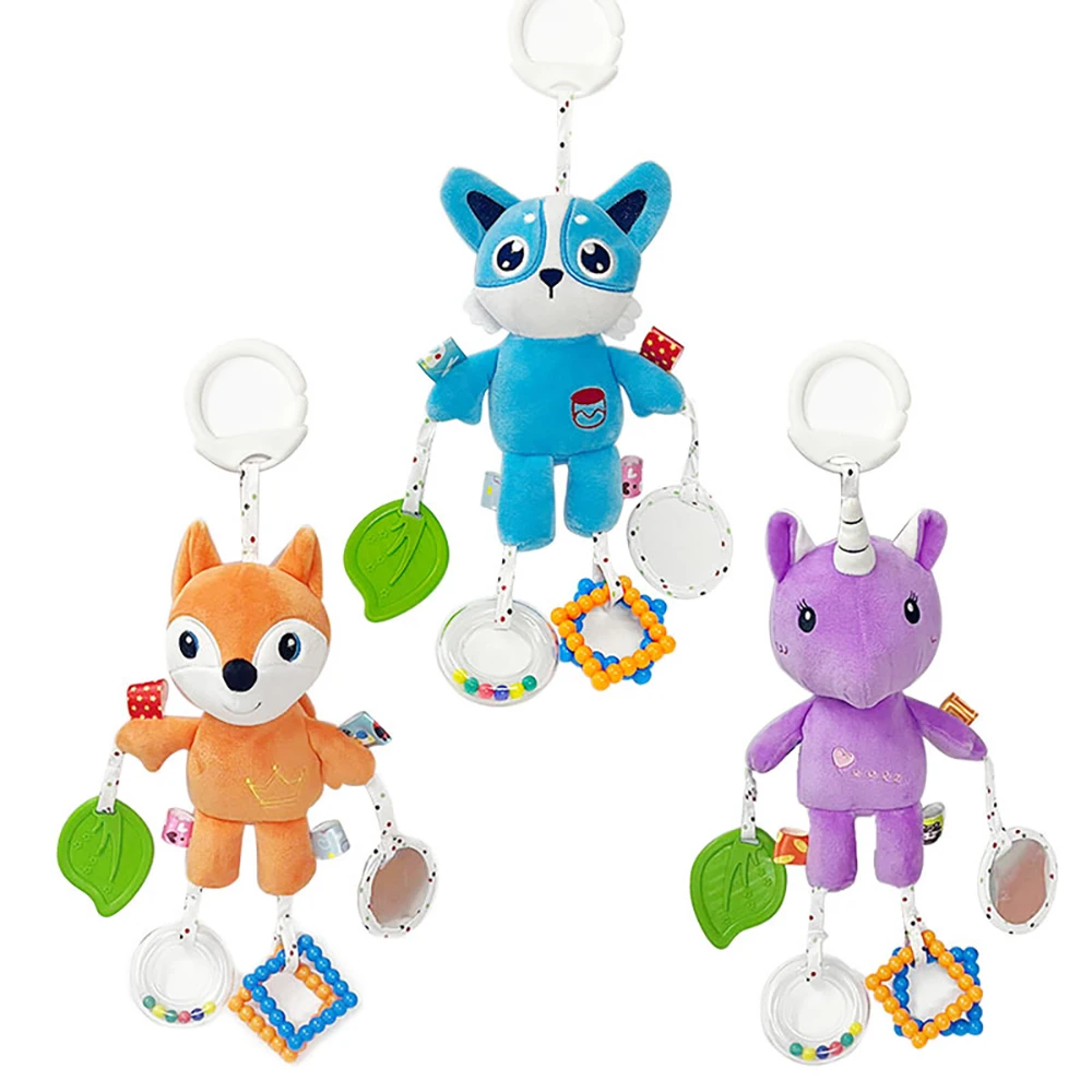 Newborn Baby Stroller Pendant Wind Chime Baby Bed Bell Bed Hanging Rattle Bed Winding Plush Soothing Toy with Teether Toy Gifts