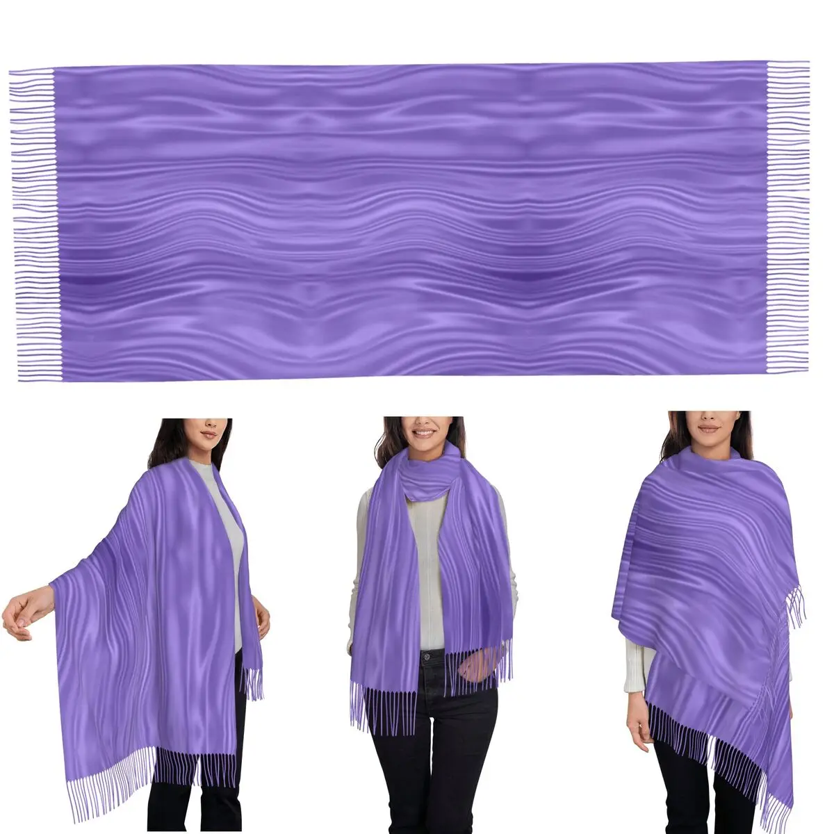 Soft Silk In Violet Scarf Tassel Scarves Women Soft Warm Shawls and Wraps Large Fall Winter Shawl Wrap