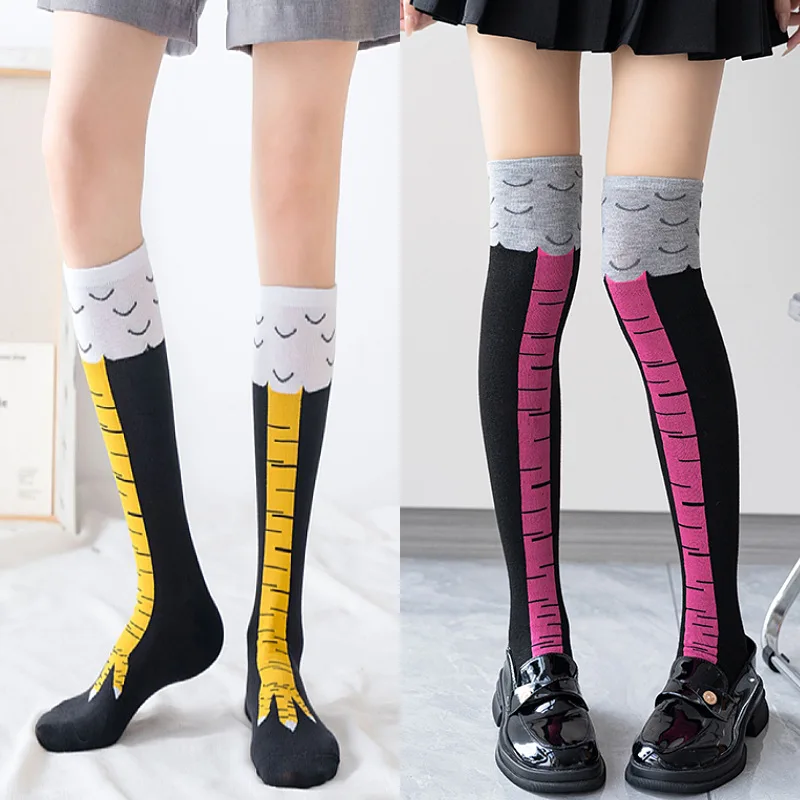 Cartoon Animal Paws Stockings Women Thigh High Stockings Chicken Feet Print Long Socks Over Knee Socks Funny Novelty Socks