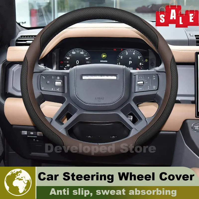 Leather Car Steering Wheel Cover For Land Rover Defender 90 110 2020-2026 Auto Steering Wheel Land Rover Defender Accessories