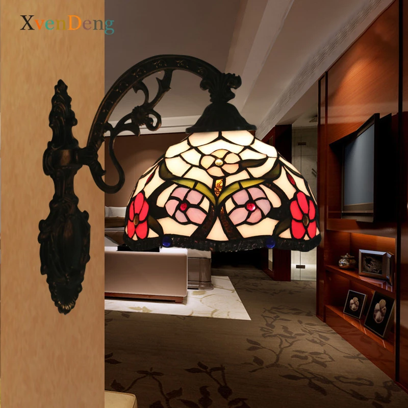 

Tiffany Stained Glass Wall Lamp Mediterranean Art Decor Bedroom Living Room Corridor Loft Bathroom Light Baroque LED Wall Lights