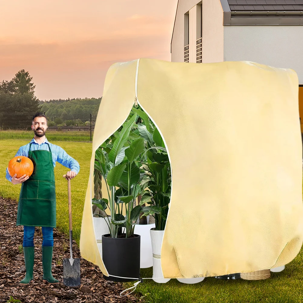 

Frost Cold Protection Plant Protection Bag with Zip Drawstring Breathable Tear-Resistant Thick Winter Plant Cover for Pot Plants