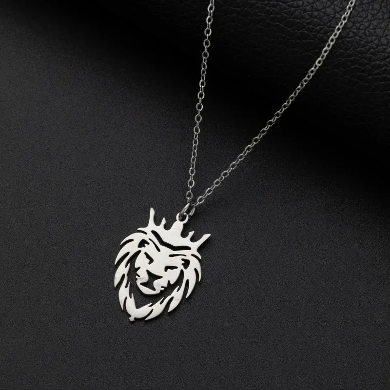 Stainless Steel Crown King Lion King Animal Necklace for Men Women Fashion Charm Casual Jewelry Gifts