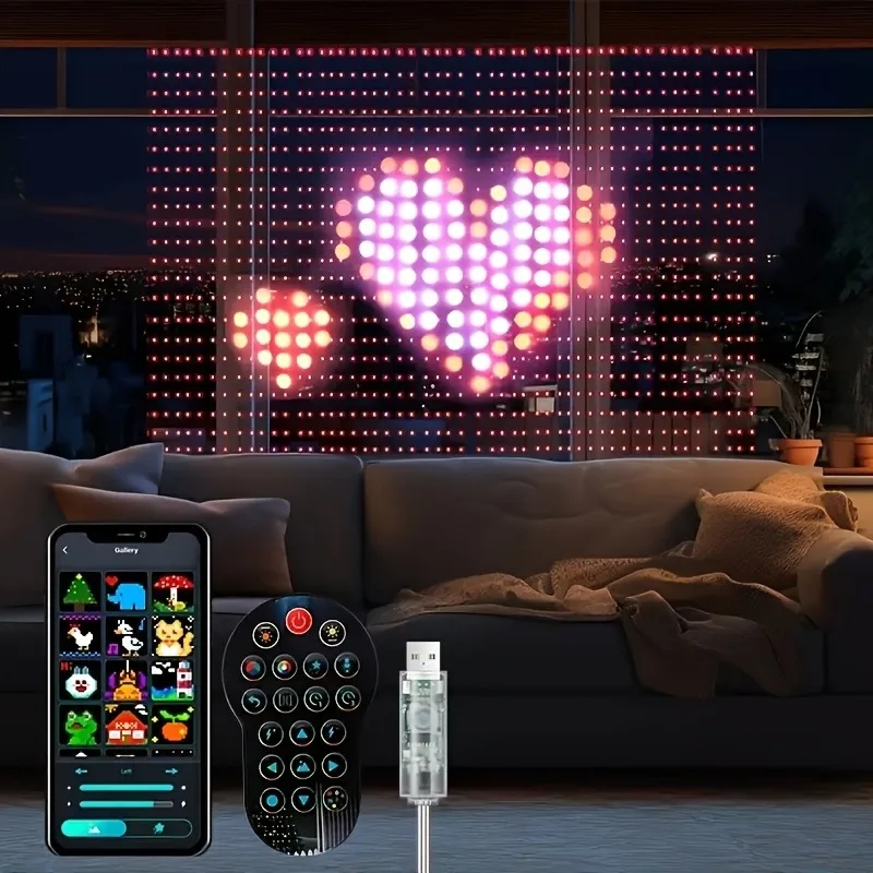 USB LED Smart Vorhang Lichter Mehrfarbige Fee Licht Fernbedienung Bluetooth APP Steuerung DIY Text Cartoon Musik Ändern Display Weihnachten