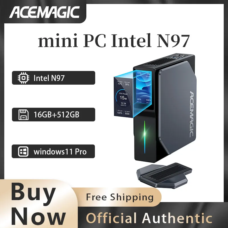 ACEMAGIC S1 MINI PC Alder Lake N97/N100 16GB DDR4 512GB M.2 2280 SATA SSD Wifi5 BT4.2 Windows 11 Mikro Komputer Stacjonarny