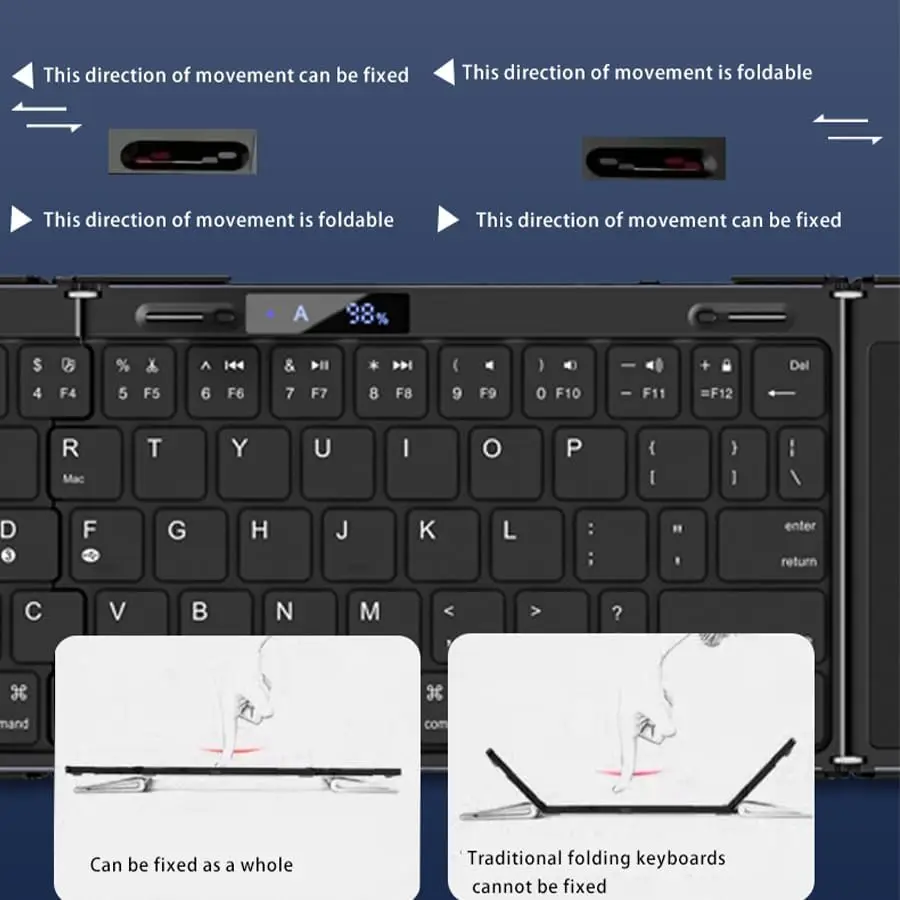 Tastiera pieghevole ricaricabile con touchpad Mouse Retroilluminazione RGB e display a batteria per tablet Ipad Telefono 3 dispositivi Syn