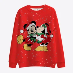 Novo y2k feliz natal disney mickey e minnie outono harajuku tripulação pescoço casual feminino camisola de manga longa senhoras topo 2022