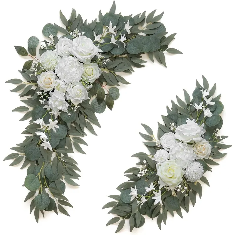 

Artificial Flower Swag Set of 2 for Wedding Welcome Signs Floral Decorations, White Wedding Arch Flowers for Wedding Ceremony