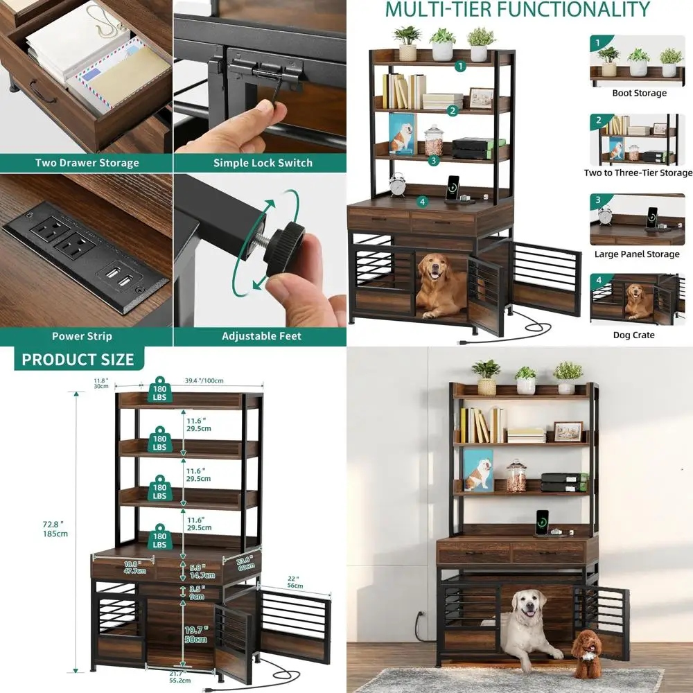 

Деревянный вольер для собак Rustic Brown 39 с полками для хранения и двойными дверцами для крупных собак