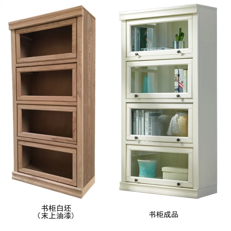 American style solid wood bookcase combination bookshelf household with glass door floor-to-ceiling living room bedroom