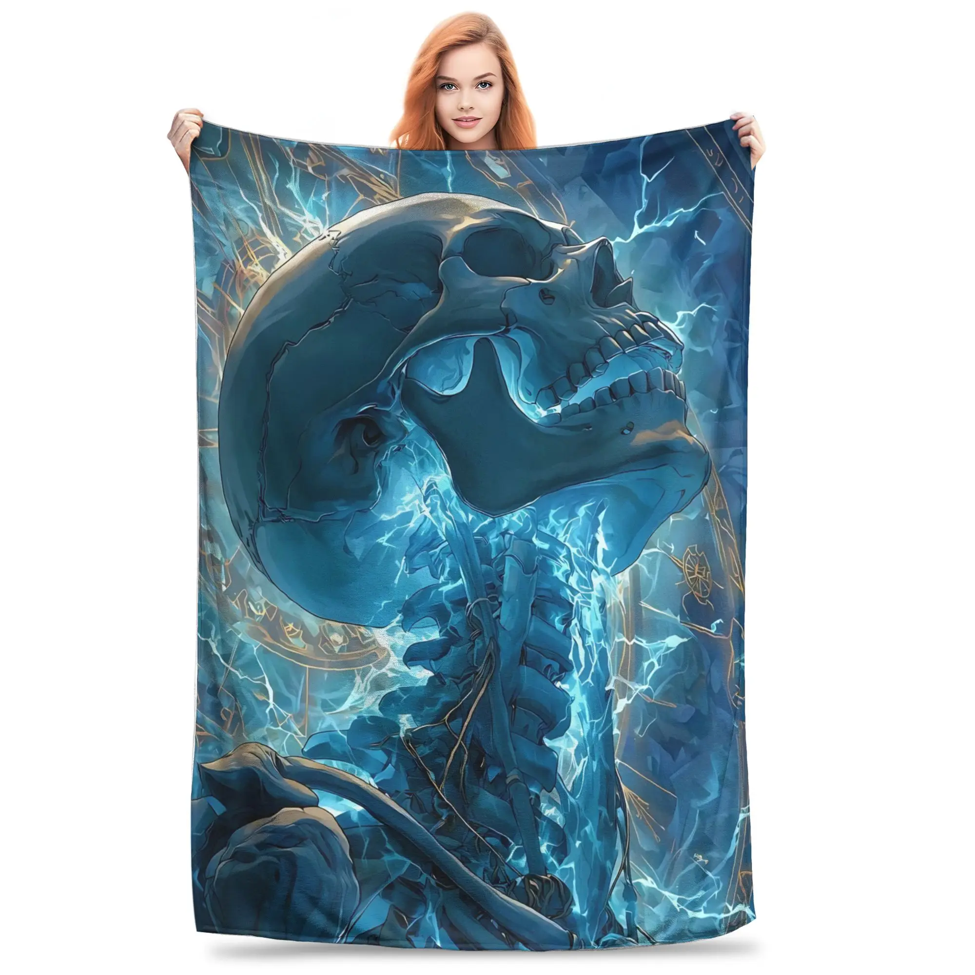 1PC Skeleton Vortex  Winter Blankets for Adults Bedding Home Interior Sofa Knee Black Friday Deals