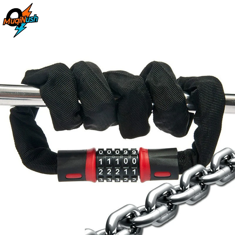 

MuqiNush 5Digit Bicycle Password Lock Mountain Bike Portable Anti-theft Alloy Steel Motorcycle Lock Chain Safety Accessories