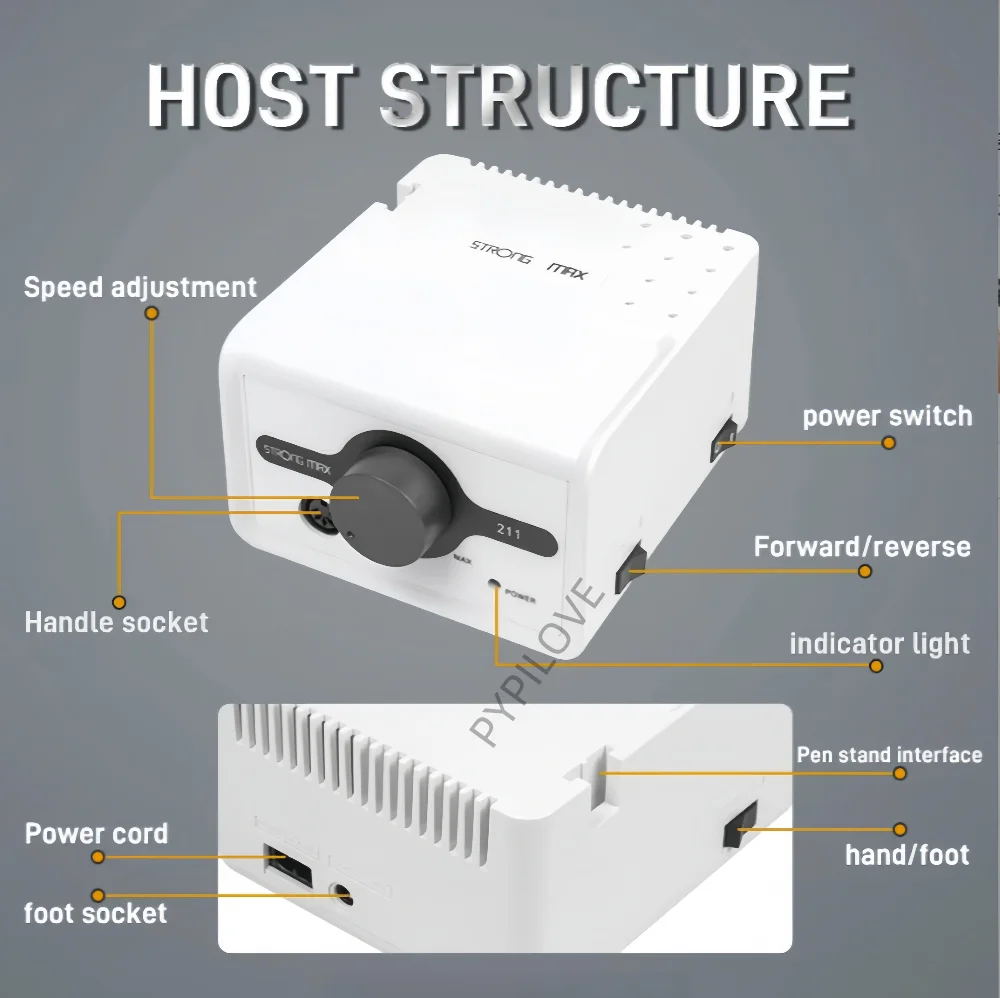 Professional Nail Drill Machine STRONG 211 Micro Host + 35K 40K 45K STRONG210 102L 105L H200 Electric Handle Nail File Equipment