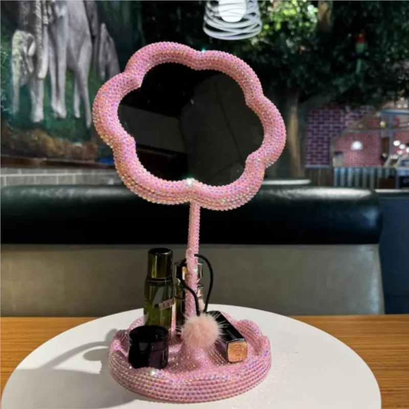 

DIY Handmade Rhinestone Flower Rotatable Mirror Girl Makeup Accessary Mosaic Cross Stitch Blinged Birthday Gift Home Decorative