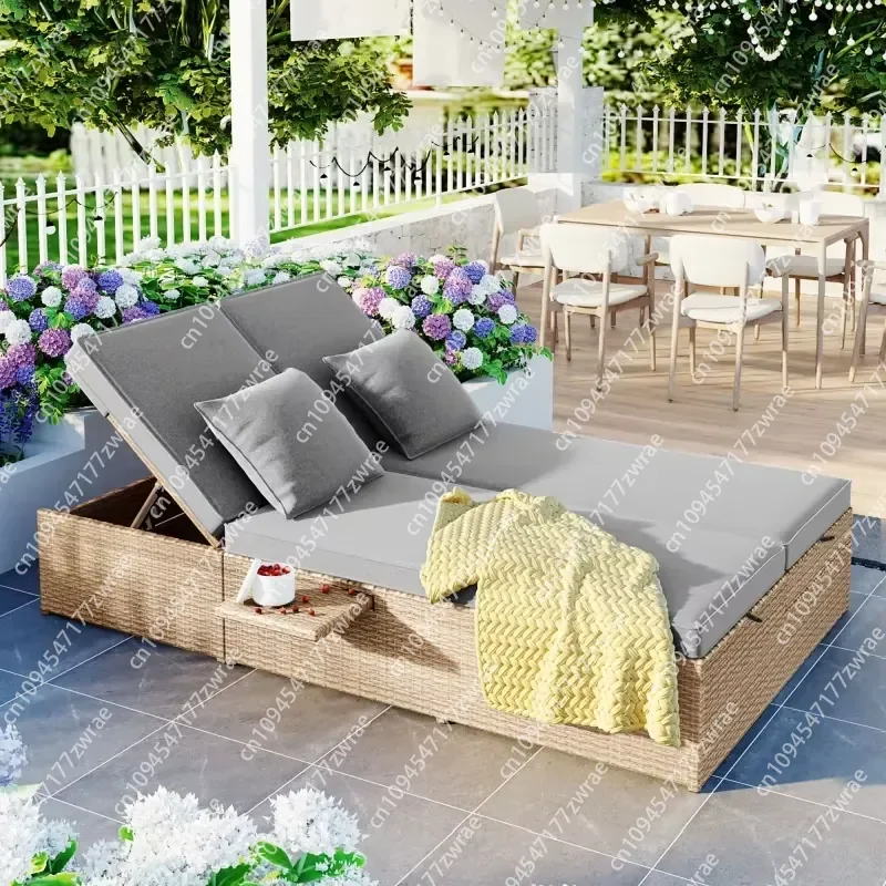 New Design Patio Garden Wicker Rattan 2 Person Adjustable Backrest Conversational Set Outdoor Lounge Chair for Poolside