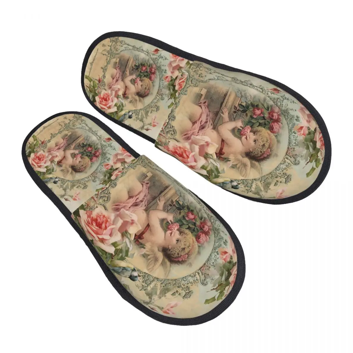 Custom Victorian Angel Vintage Rose Guest Slippers for Hotel Women House Slipper