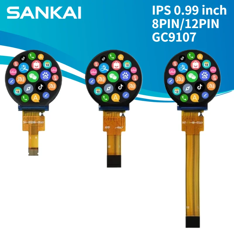 IPS 0.99 inch 8PIN/12PIN HD SPI Color TFT LCD Display Round Screen GC9107 Controller 128(RGB)*115 3.3V