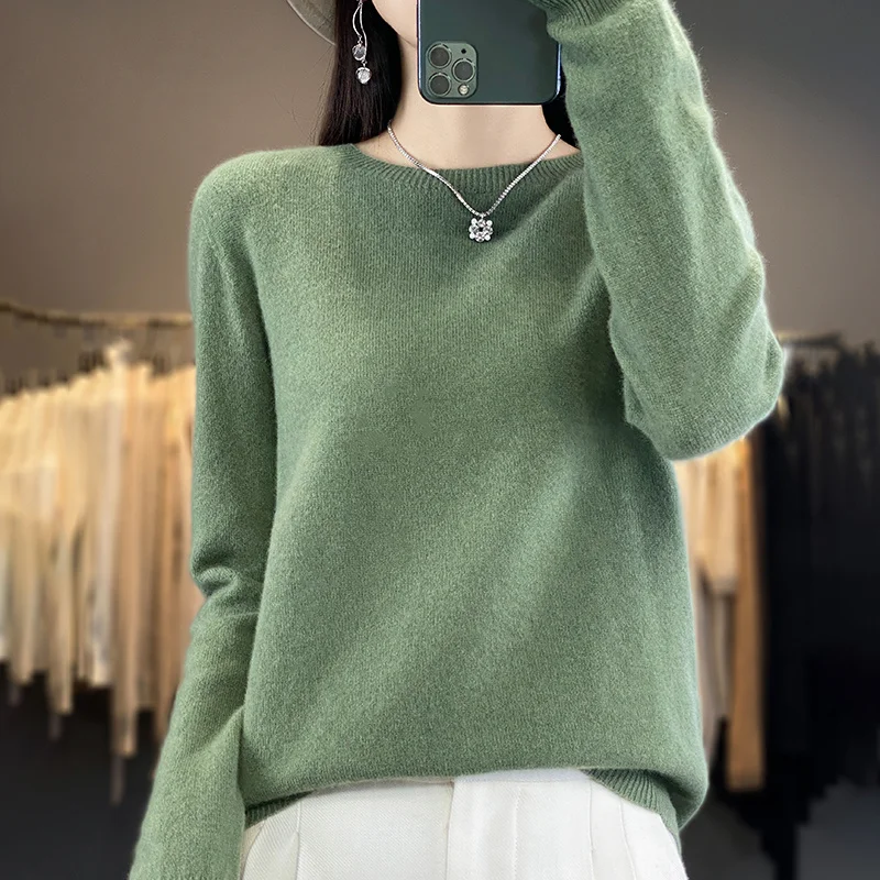 Autumn Winter 100% Pure Wool Soft Sweater Women First Line Seamless O-neck Pullover Basis Casual Cashmere Warm Knitting Top