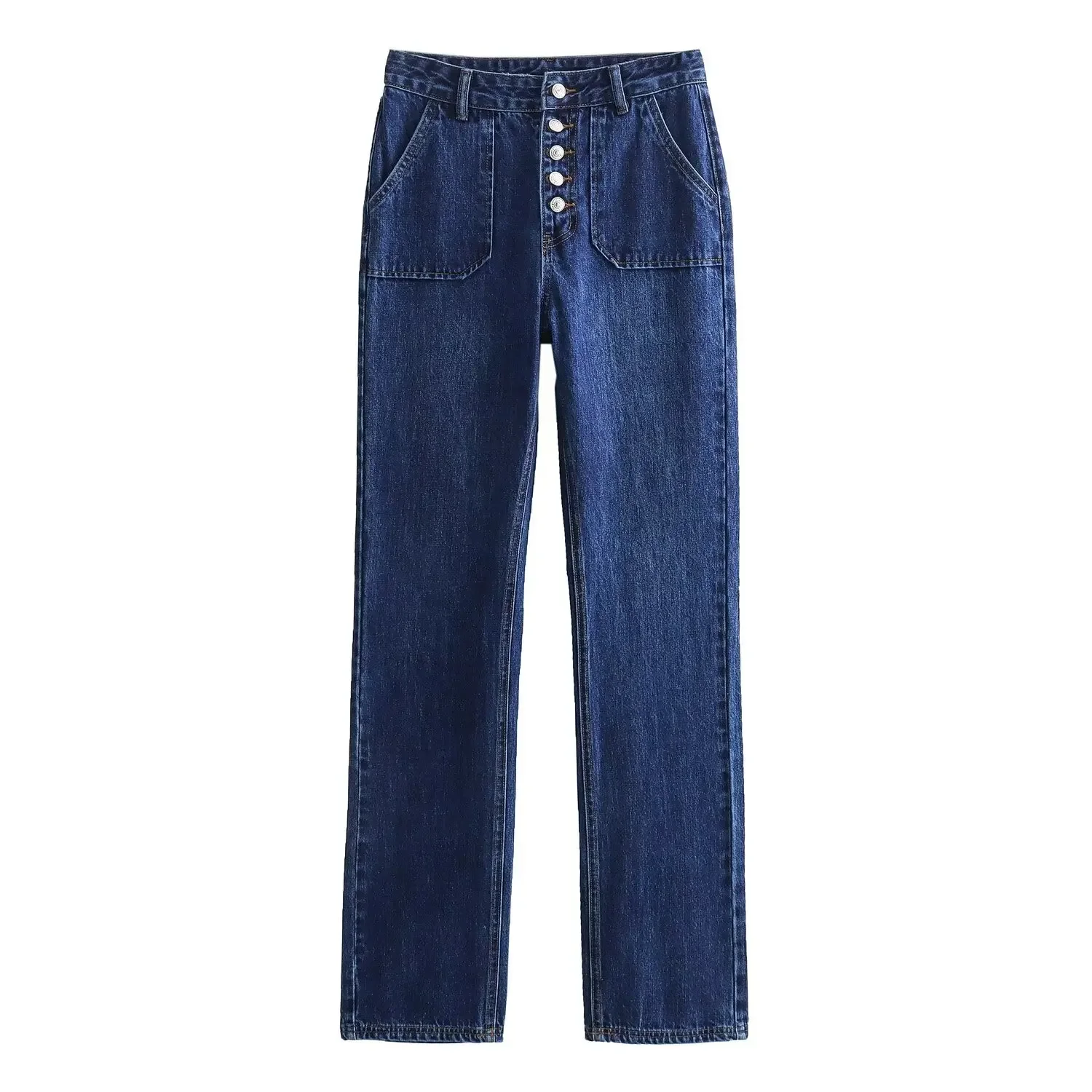 Jeans retrô de cintura alta feminino com botões, calças de tecido jeans, moda chique, Joker, novo, 2022