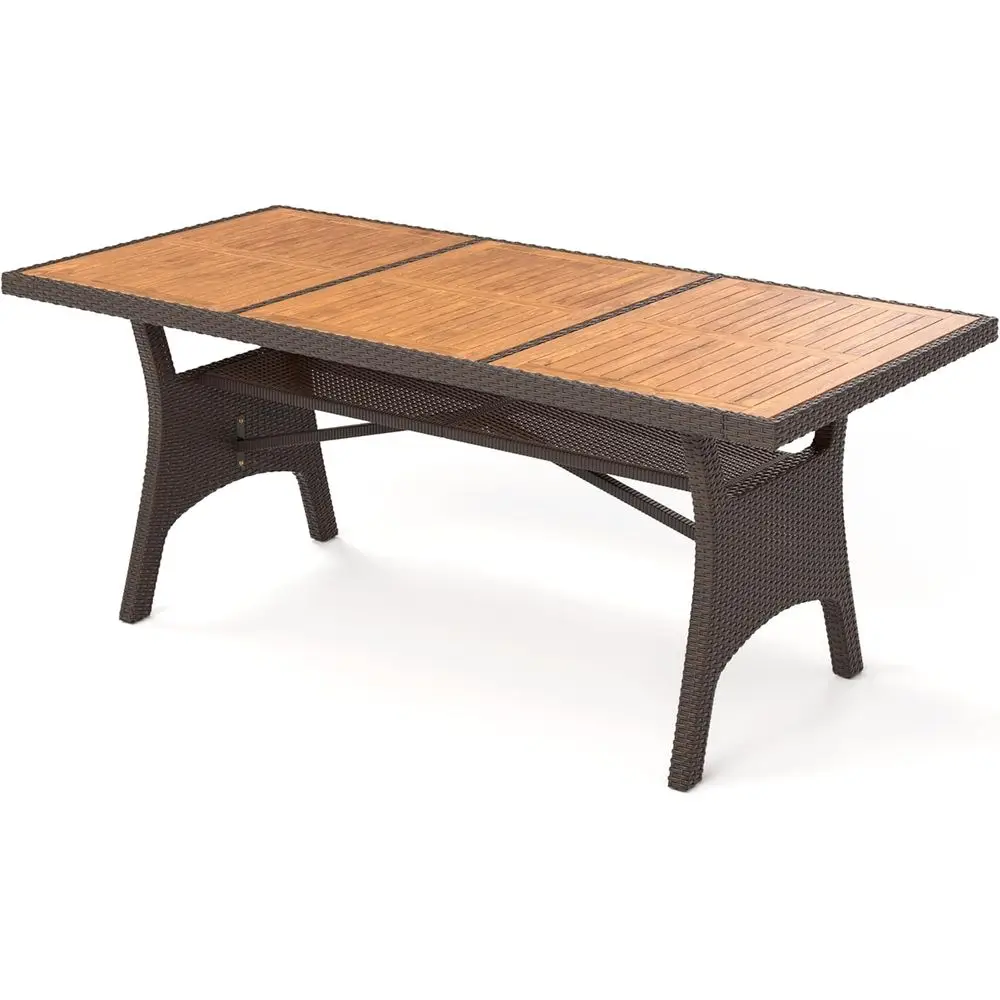 

Обеденный стол на открытом воздухе из акации и плетены 74, сиденья 6–8, металлические ножки, регулируемые ножки, идеально подходит для сада и патио