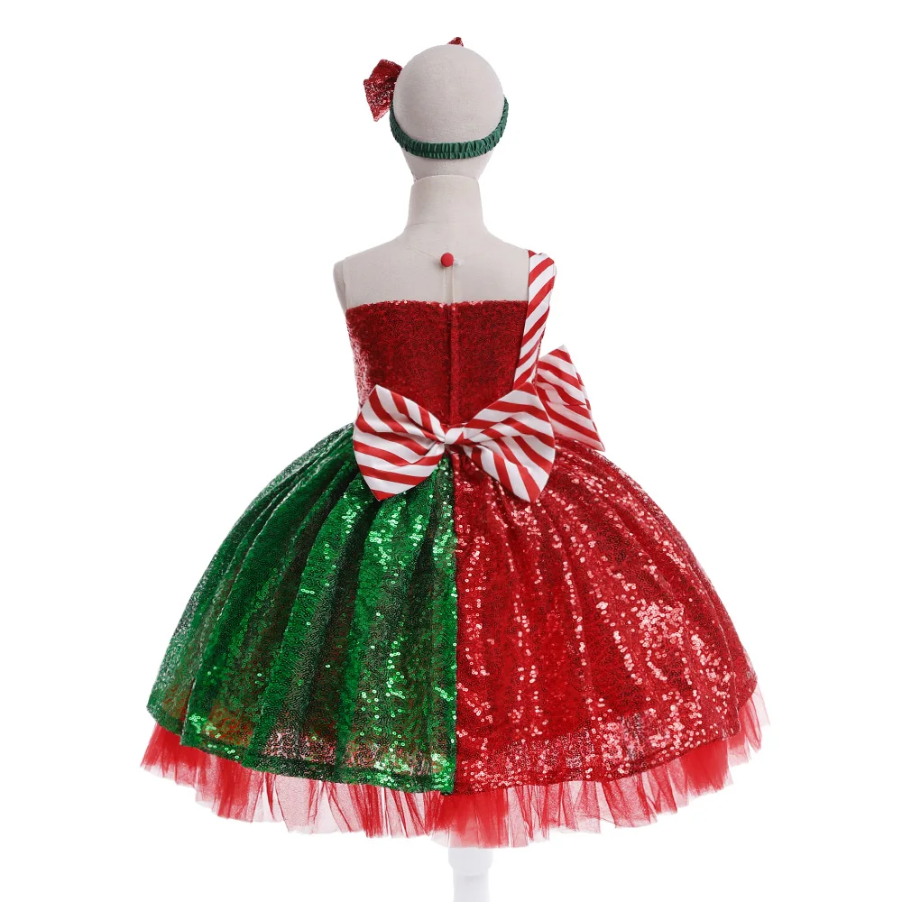 Elegant Big Bow Party Dresses for Girls Christmas Costume Fluffy Tulle Striped Birthday Princess Dress Girl Wedding Evening Gown