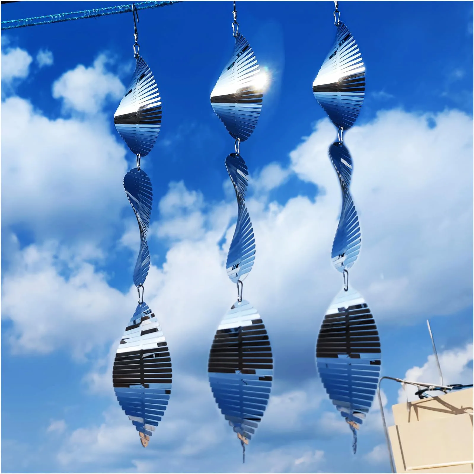 3PCS Bird Deterren for Outside Patio High Reflective Fishbone Bird Scare Devices Wind Spinners Outdoor Decor 3D Bird Reflector