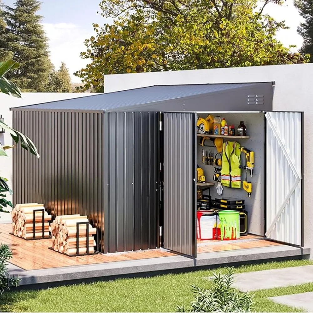 

Shed Lean to Storage Shed, Large Outdoor 8' x 10' Metal Wall Side Bike Shed & Outdoor Storage, Garden Storage Cabinet fo