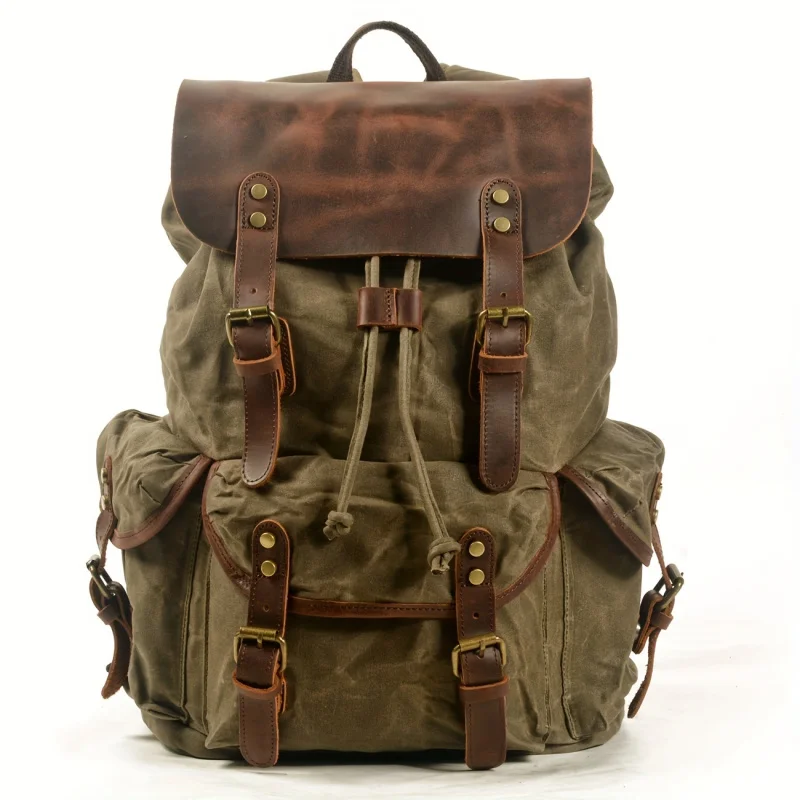 Vintage Canvas Backpacks For Men Laptop Daypacks Waterproof Rucksacks Large Waxed Mountaineering Travel Pack Vintage Backpack